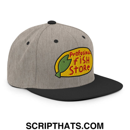 Professional Fish Store Embroidered Flat Bill Brim Snapback Hat Heather Black
