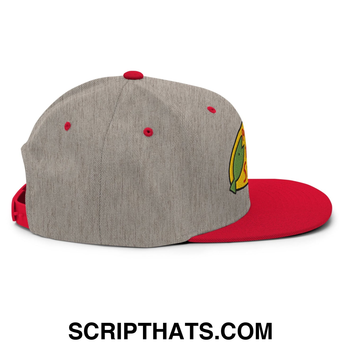 Professional Fish Store Embroidered Flat Bill Brim Snapback Hat Heather Grey Red