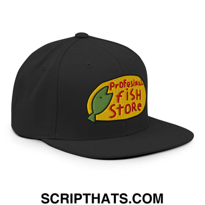 Professional Fish Store Embroidered Flat Bill Brim Snapback Hat Black