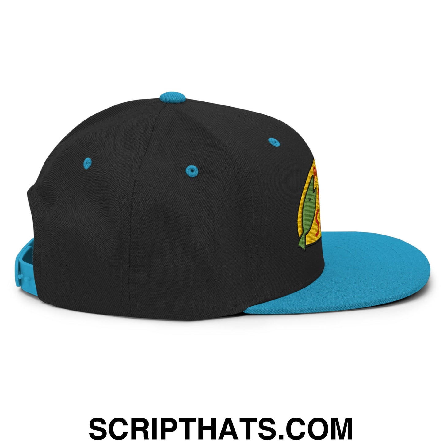 Professional Fish Store Embroidered Flat Bill Brim Snapback Hat Black Teal
