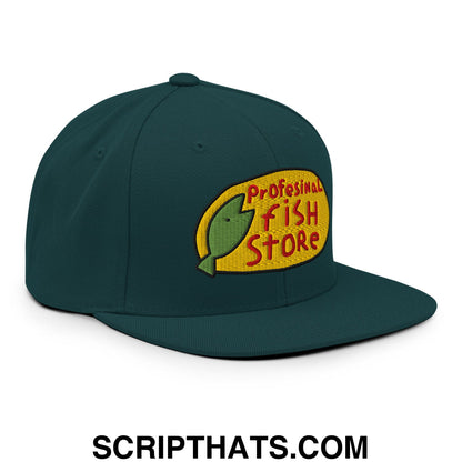 Professional Fish Store Embroidered Flat Bill Brim Snapback Hat Spruce