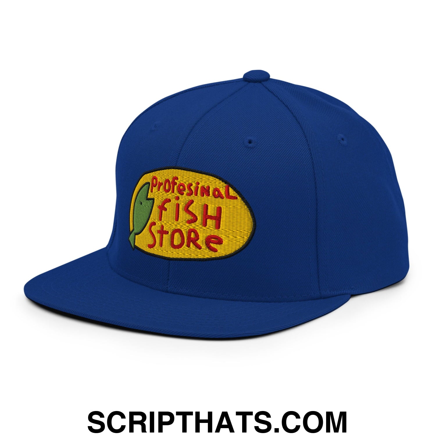 Professional Fish Store Embroidered Flat Bill Brim Snapback Hat Royal Blue