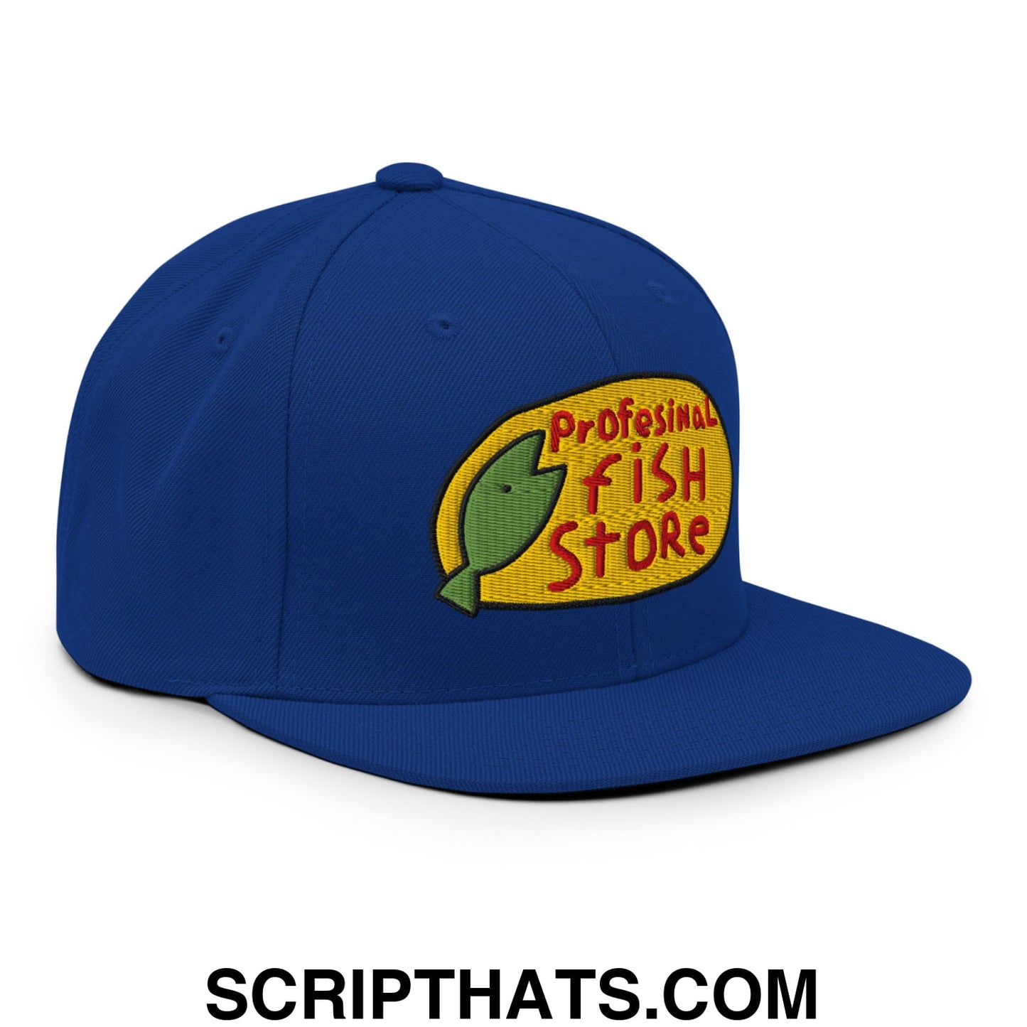 Professional Fish Store Embroidered Flat Bill Brim Snapback Hat Royal Blue