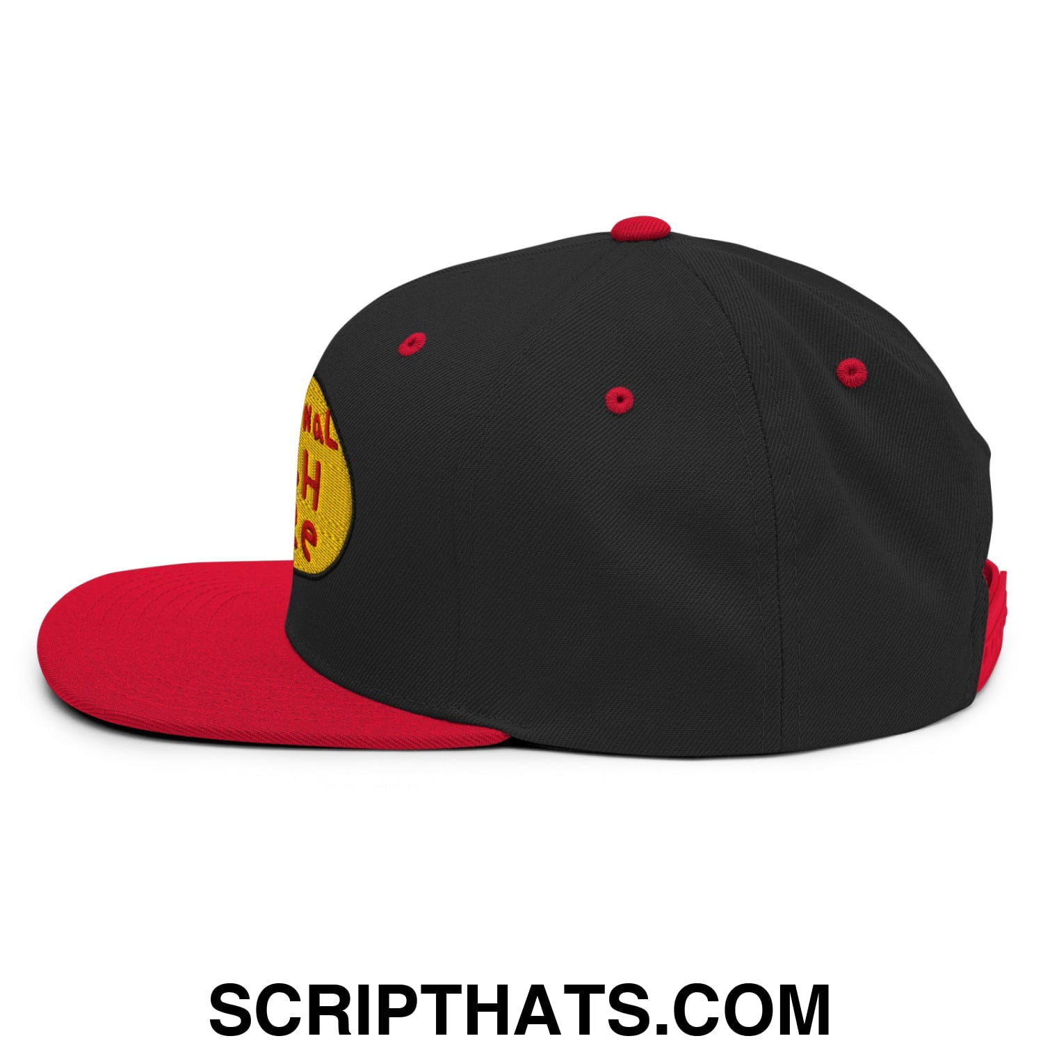 Professional Fish Store Embroidered Flat Bill Brim Snapback Hat Black Red