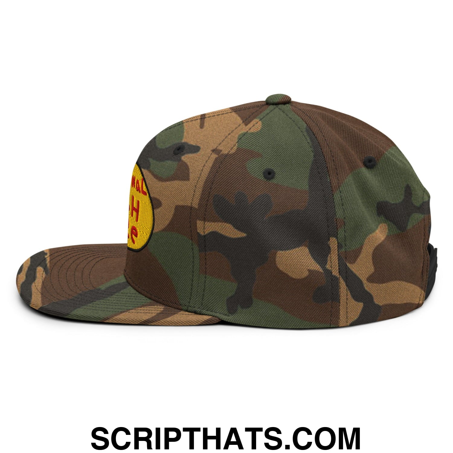 Professional Fish Store Embroidered Flat Bill Brim Snapback Hat Green Camo