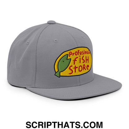Professional Fish Store Embroidered Flat Bill Brim Snapback Hat Silver
