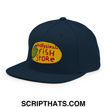 Professional Fish Store Embroidered Flat Bill Brim Snapback Hat Dark Navy