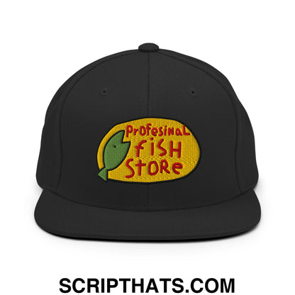 Professional Fish Store Embroidered Flat Bill Brim Snapback Hat Black