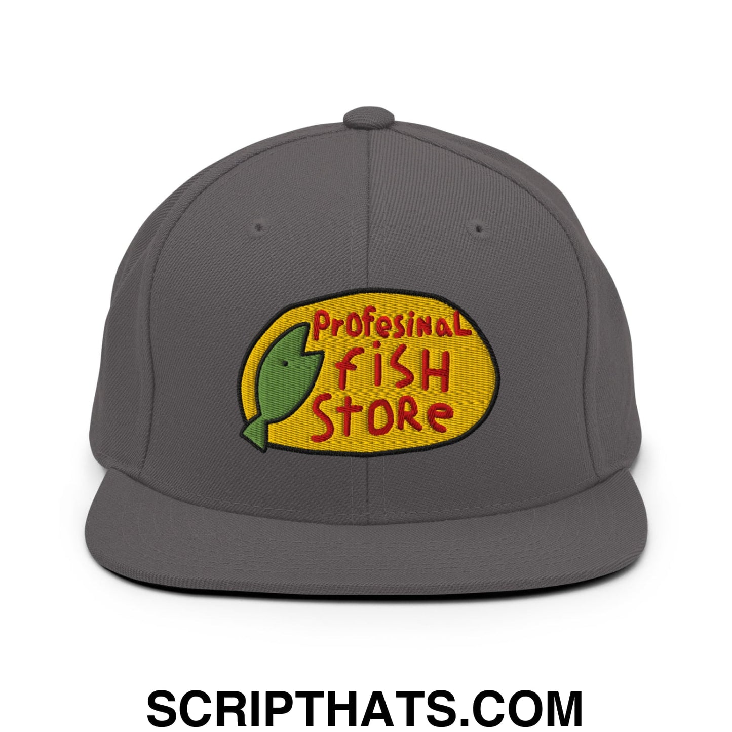 Professional Fish Store Embroidered Flat Bill Brim Snapback Hat Dark Grey