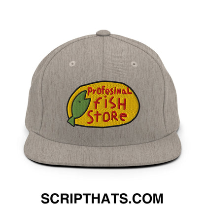 Professional Fish Store Embroidered Flat Bill Brim Snapback Hat Heather Grey