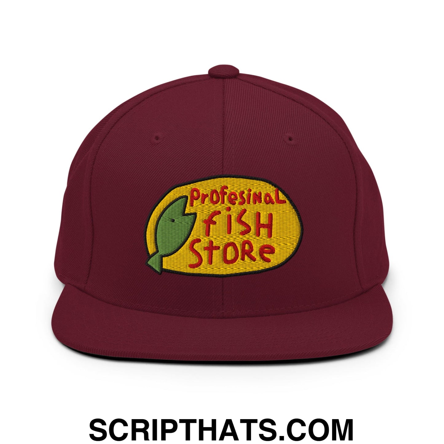 Professional Fish Store Embroidered Flat Bill Brim Snapback Hat Maroon
