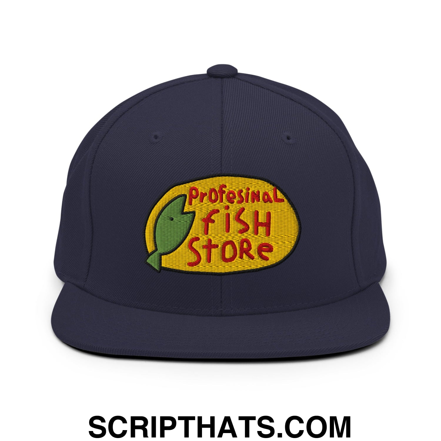 Professional Fish Store Embroidered Flat Bill Brim Snapback Hat Navy