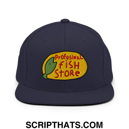 Professional Fish Store Embroidered Flat Bill Brim Snapback Hat Navy