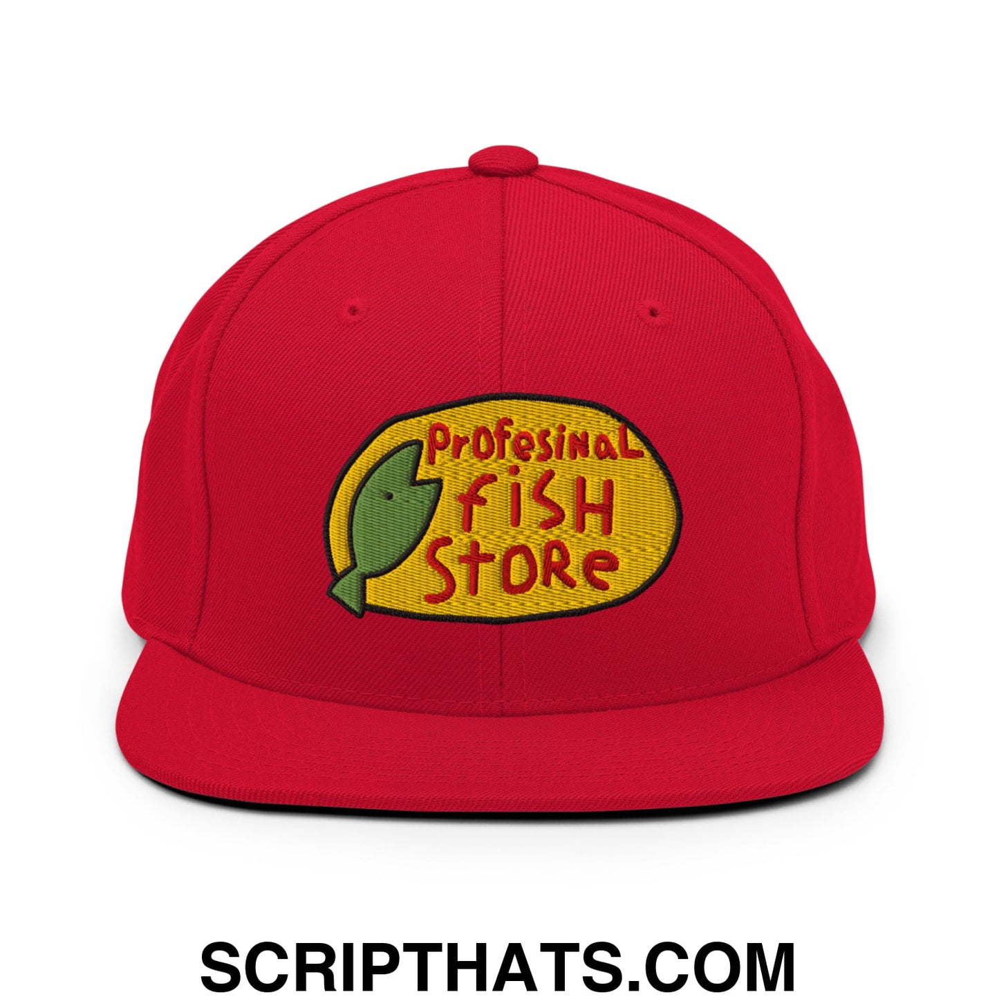 Professional Fish Store Embroidered Flat Bill Brim Snapback Hat Red