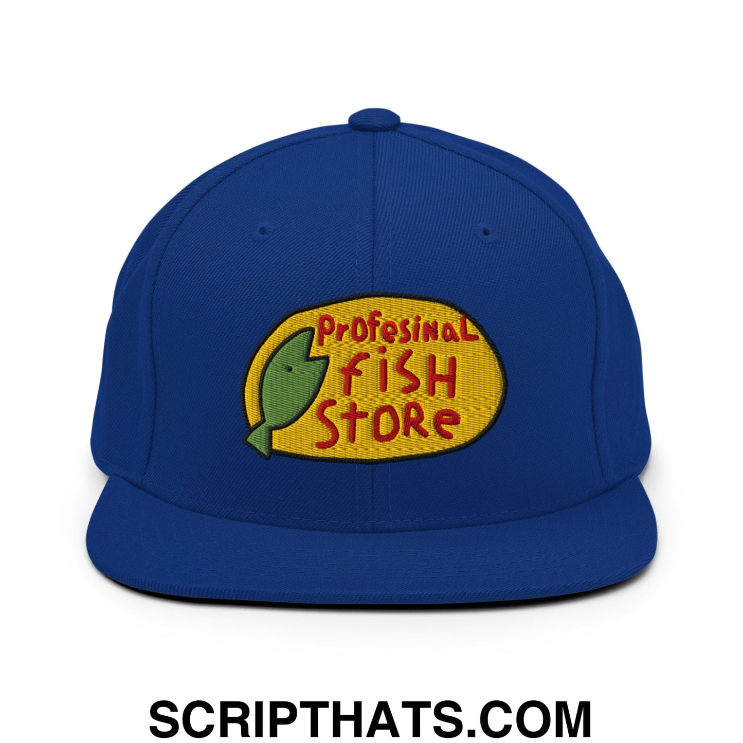 Professional Fish Store Embroidered Flat Bill Brim Snapback Hat Royal Blue