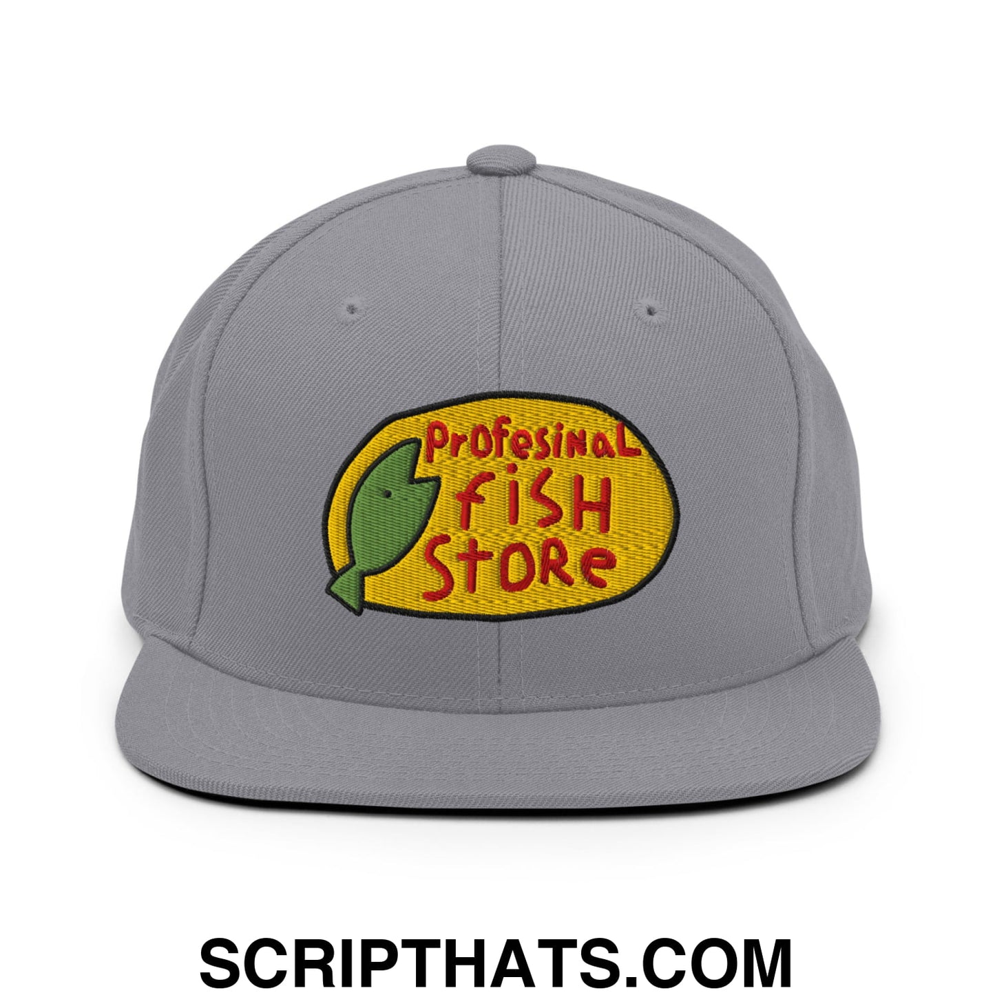 Professional Fish Store Embroidered Flat Bill Brim Snapback Hat Silver