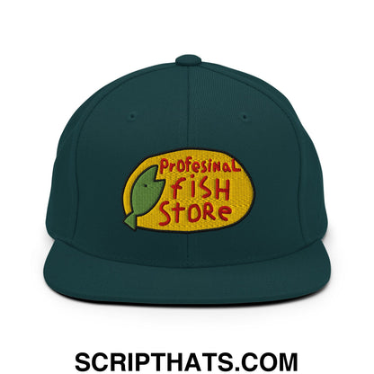Professional Fish Store Embroidered Flat Bill Brim Snapback Hat Spruce