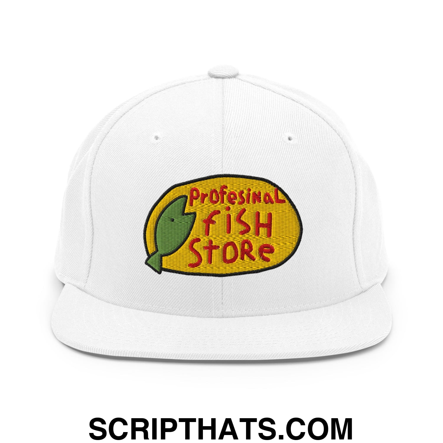 Professional Fish Store Embroidered Flat Bill Brim Snapback Hat White