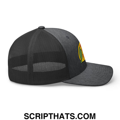 Black mesh back trucker hat with embroidered Bass Pro Shops logo for professional fish store use