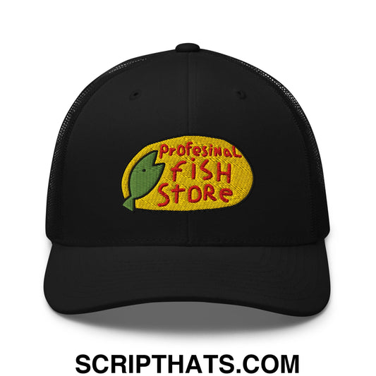Professional Fish Store Embroidered Mesh Trucker Hat Black