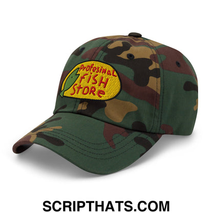 Professional Fish Store Embroidered Unstructured Dad Hat Green Camo