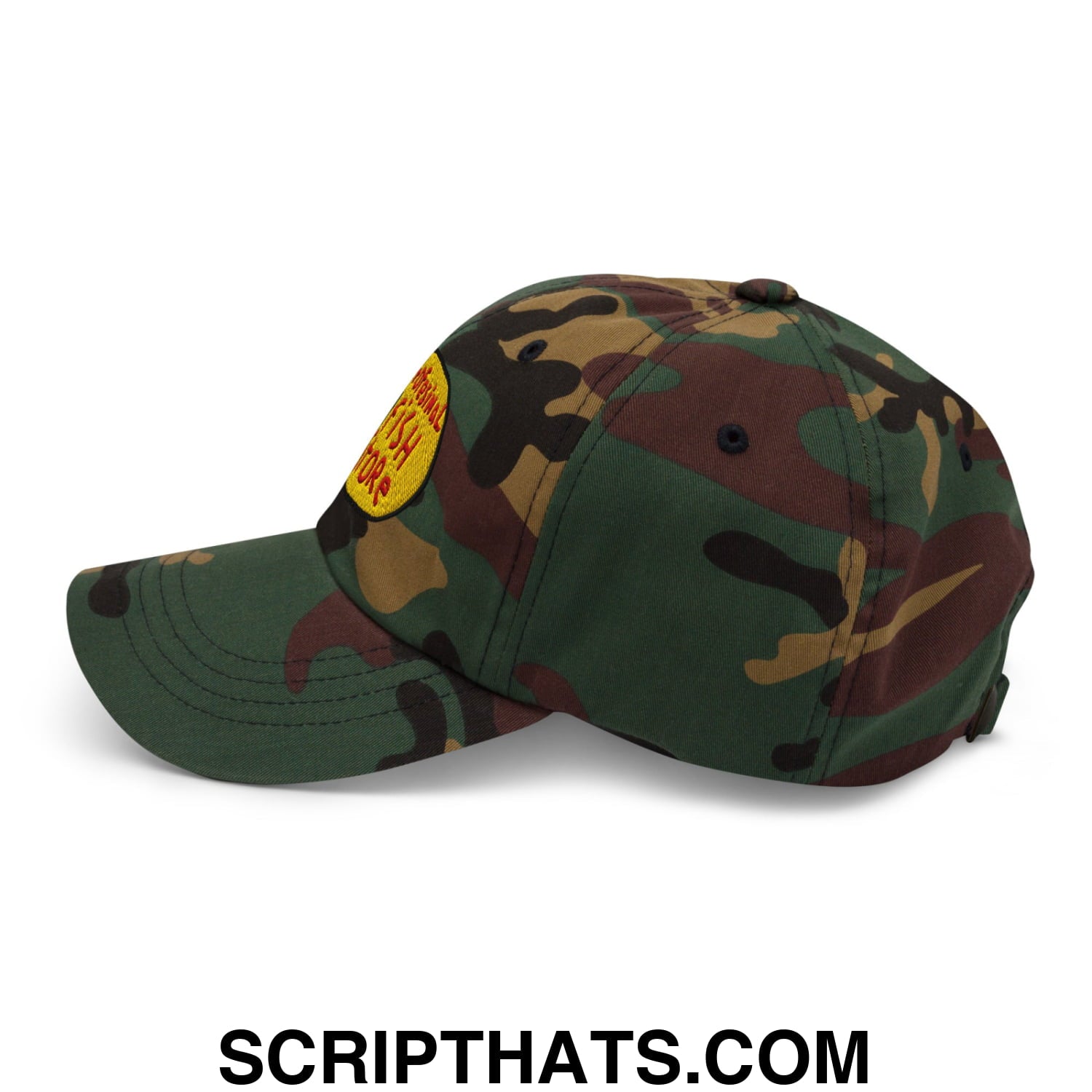 Professional Fish Store Embroidered Unstructured Dad Hat Green Camo