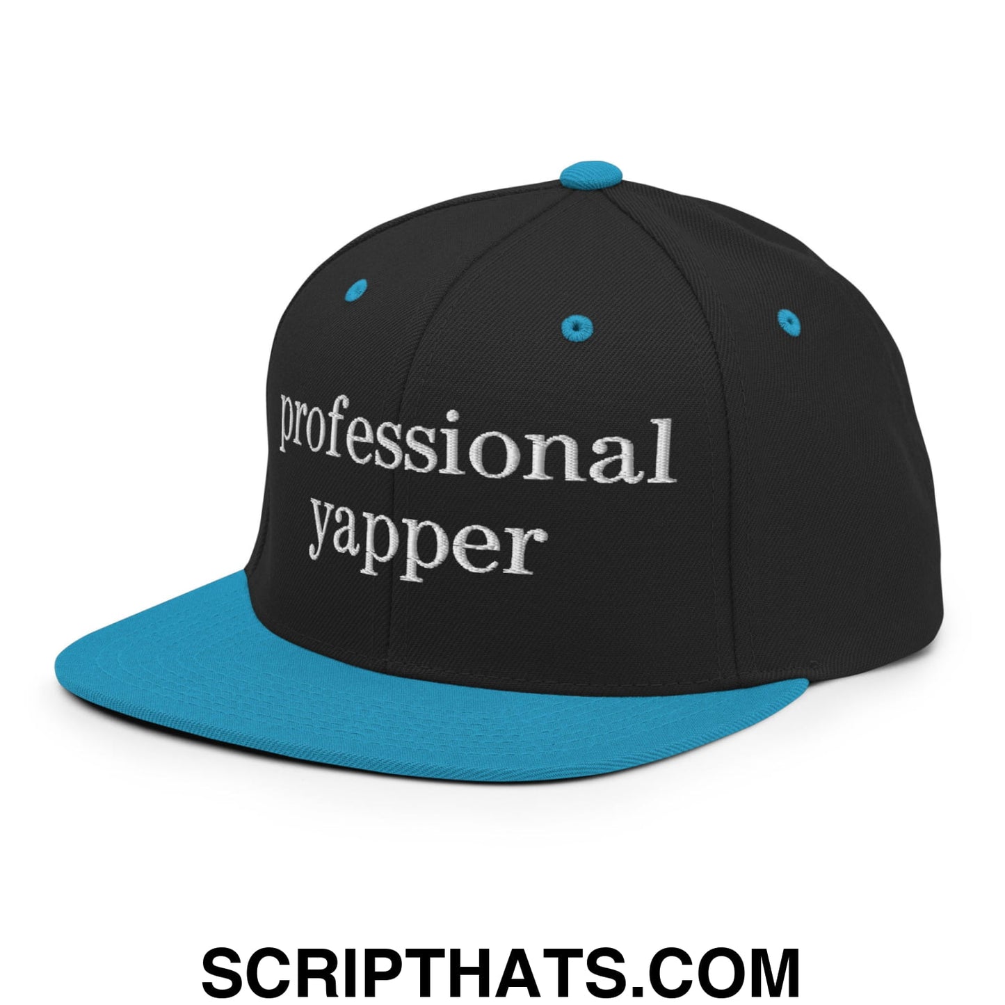 professional yapper Embroidered Flat Bill Brim Snapback Hat Black Teal