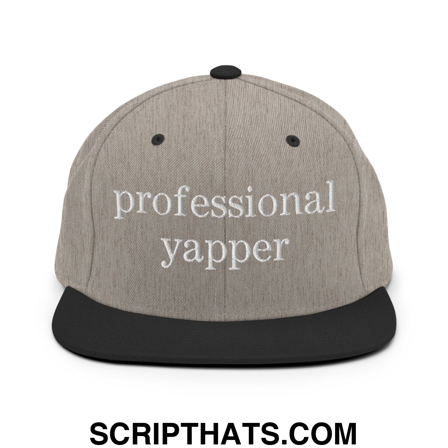 professional yapper Embroidered Flat Bill Brim Snapback Hat Heather Black