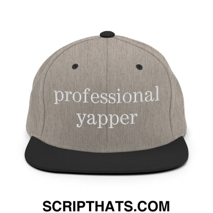 professional yapper Embroidered Flat Bill Brim Snapback Hat Heather Black