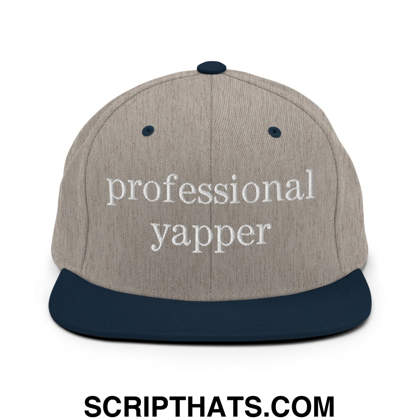 professional yapper Embroidered Flat Bill Brim Snapback Hat Heather Grey Navy