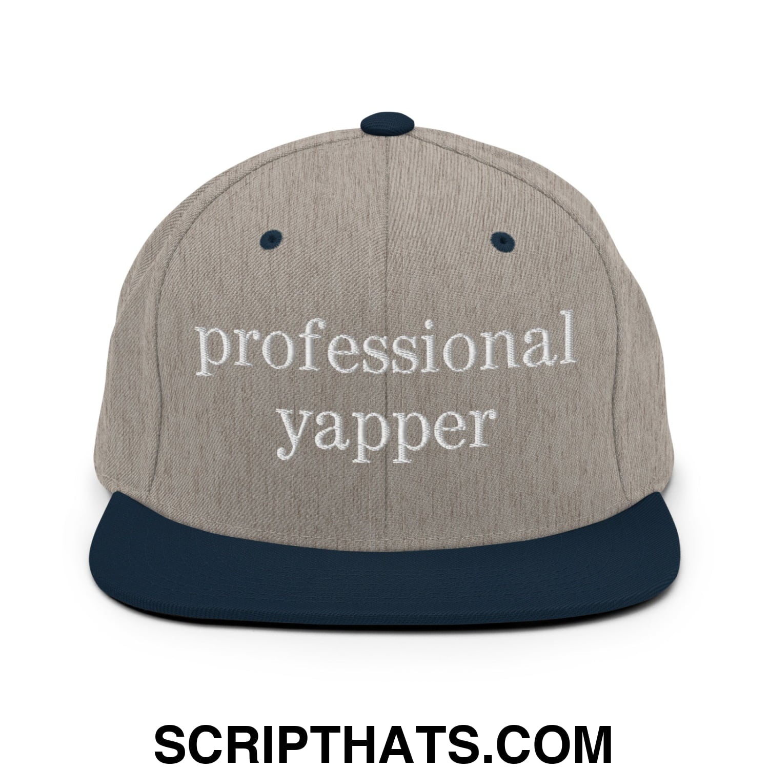 professional yapper Embroidered Flat Bill Brim Snapback Hat Heather Grey Navy