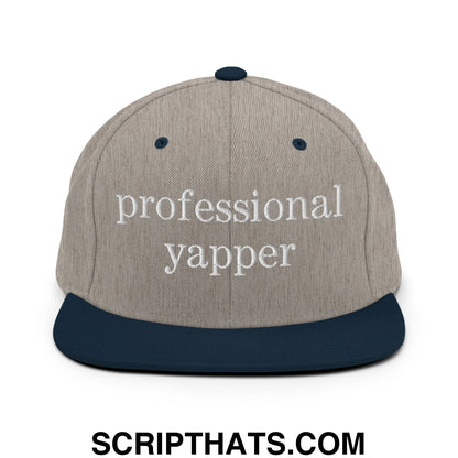 professional yapper Embroidered Flat Bill Brim Snapback Hat Heather Grey Navy