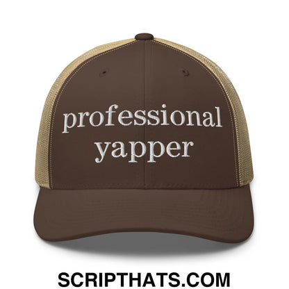 professional yapper Embroidered Mesh Trucker Hat Brown Khaki