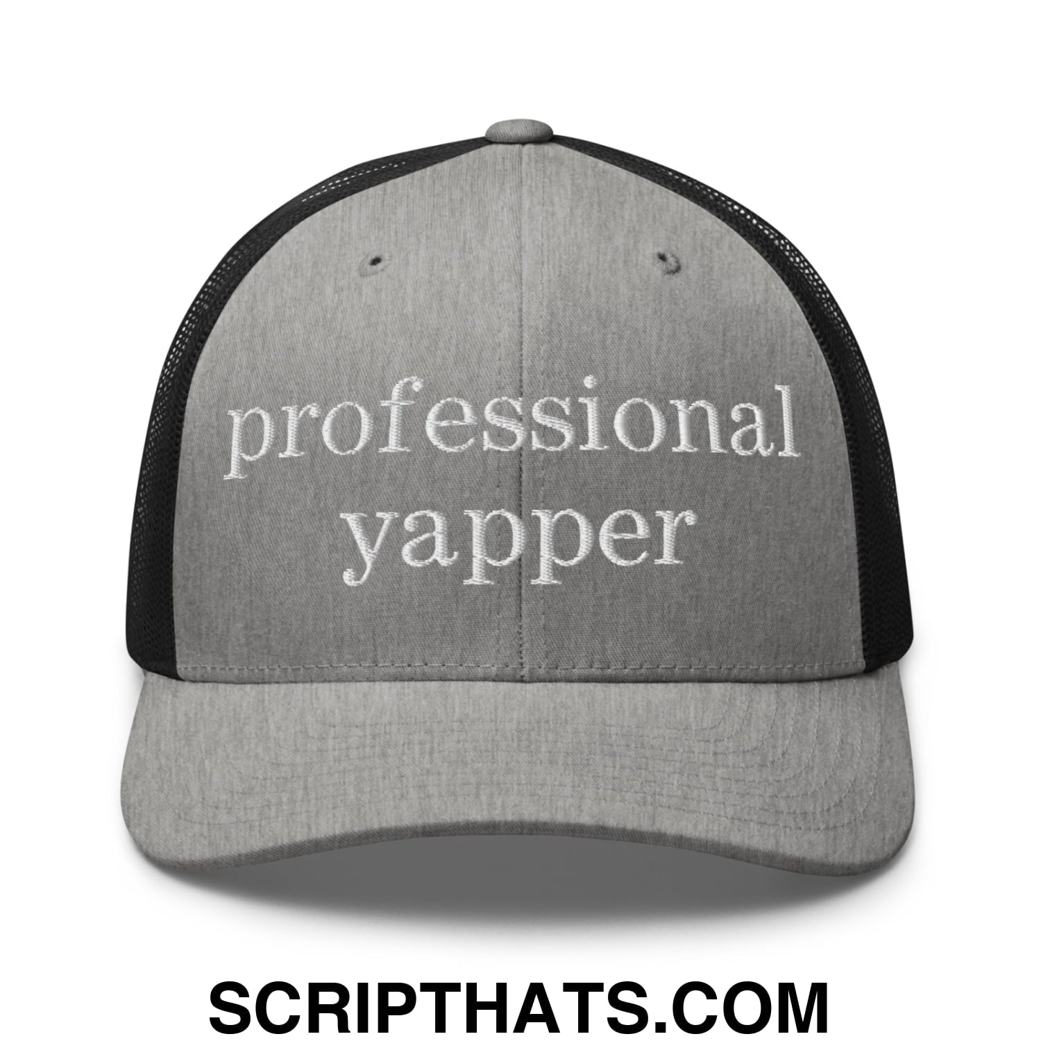 professional yapper Embroidered Mesh Trucker Hat Heather Black