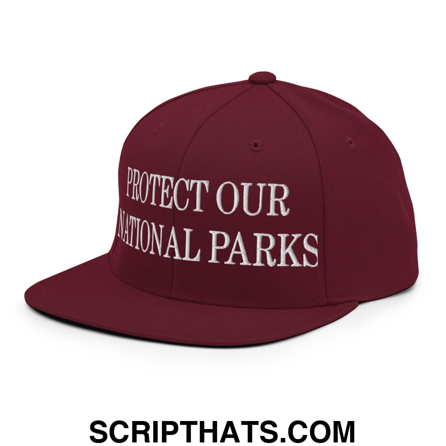 Protect Our National Parks Embroidered Flat Brim Bill Snapback Hat Maroon