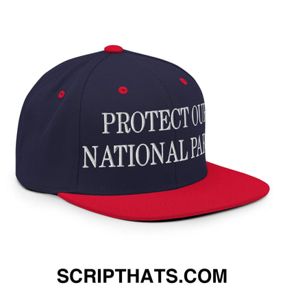 Protect Our National Parks Embroidered Flat Brim Bill Snapback Hat Navy Red