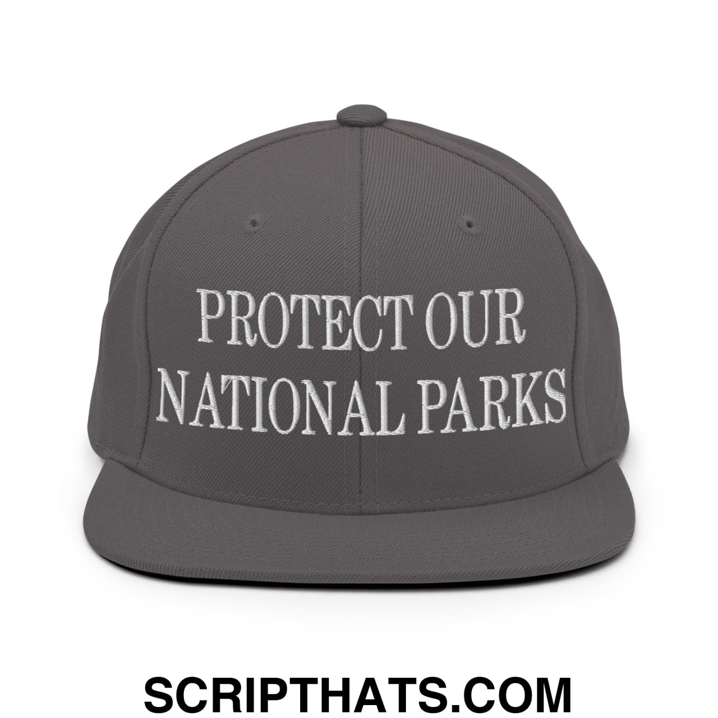 Protect Our National Parks Embroidered Flat Brim Bill Snapback Hat Dark Grey