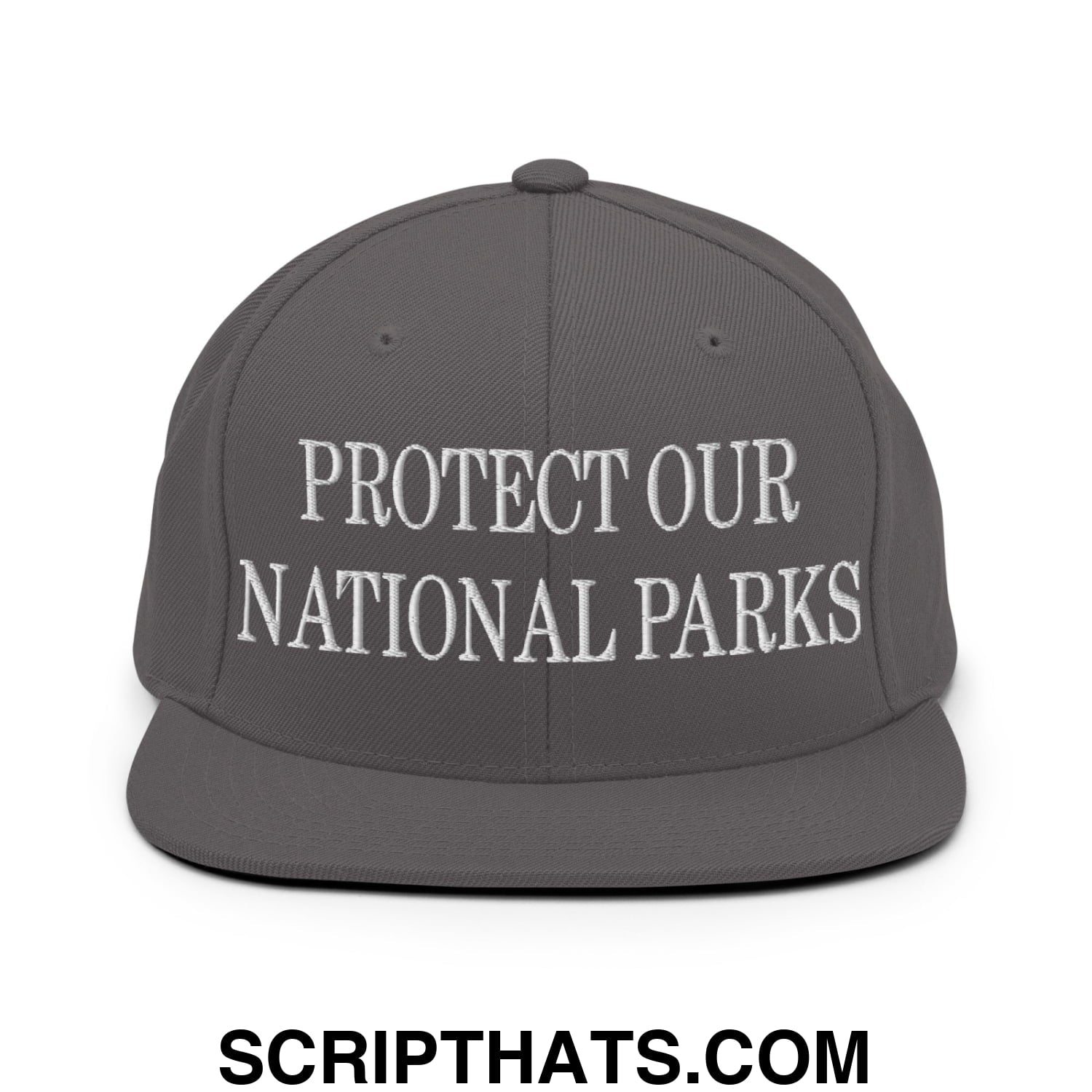 Protect Our National Parks Embroidered Flat Brim Bill Snapback Hat Dark Grey
