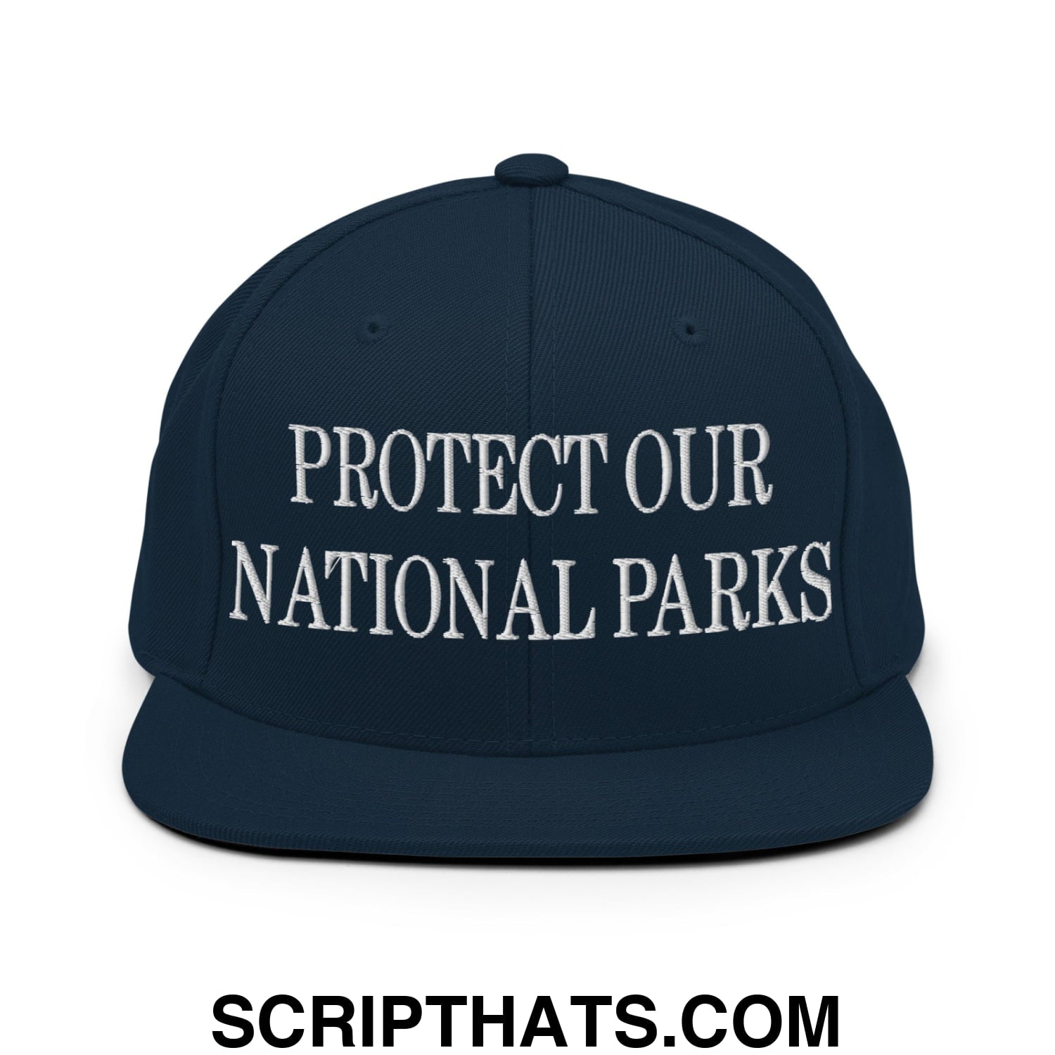 Protect Our National Parks Embroidered Flat Brim Bill Snapback Hat Dark Navy