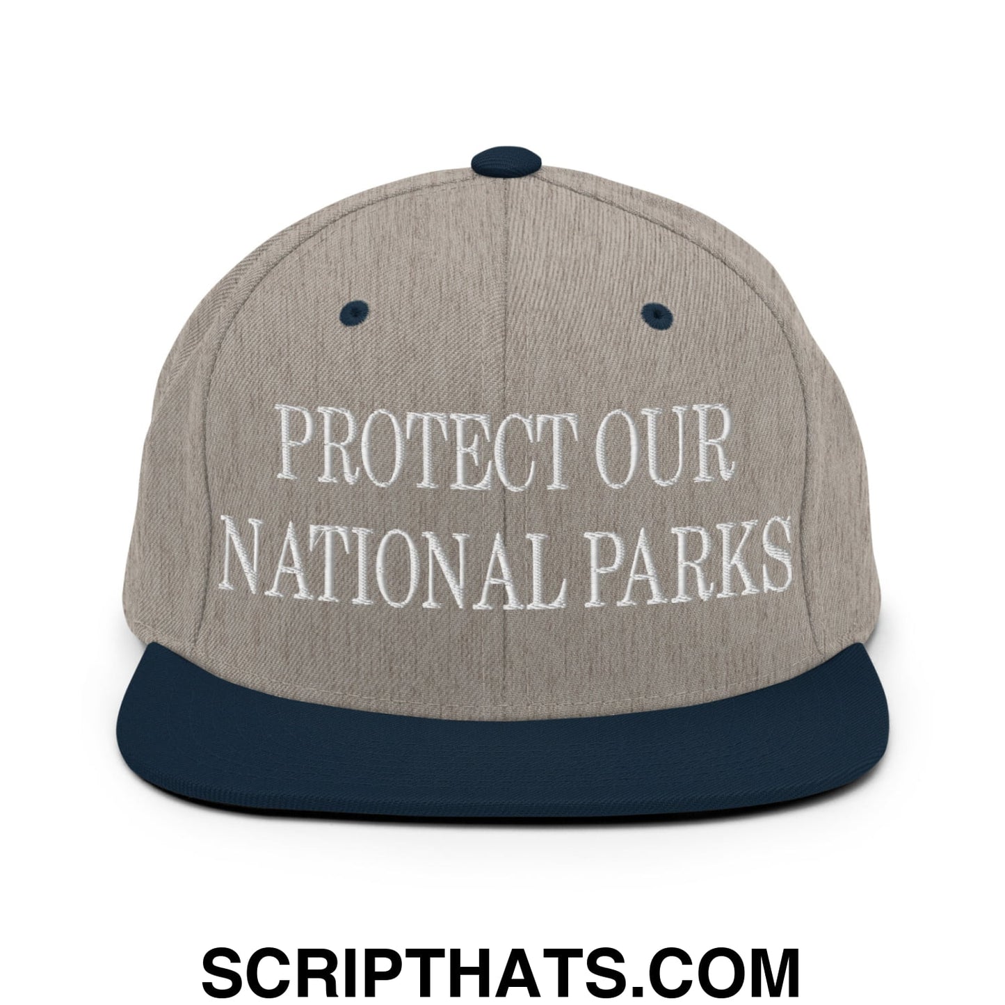 Protect Our National Parks Embroidered Flat Brim Bill Snapback Hat Heather Grey Navy