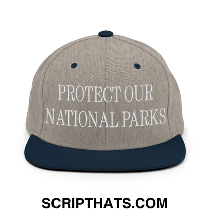 Protect Our National Parks Embroidered Flat Brim Bill Snapback Hat Heather Grey Navy