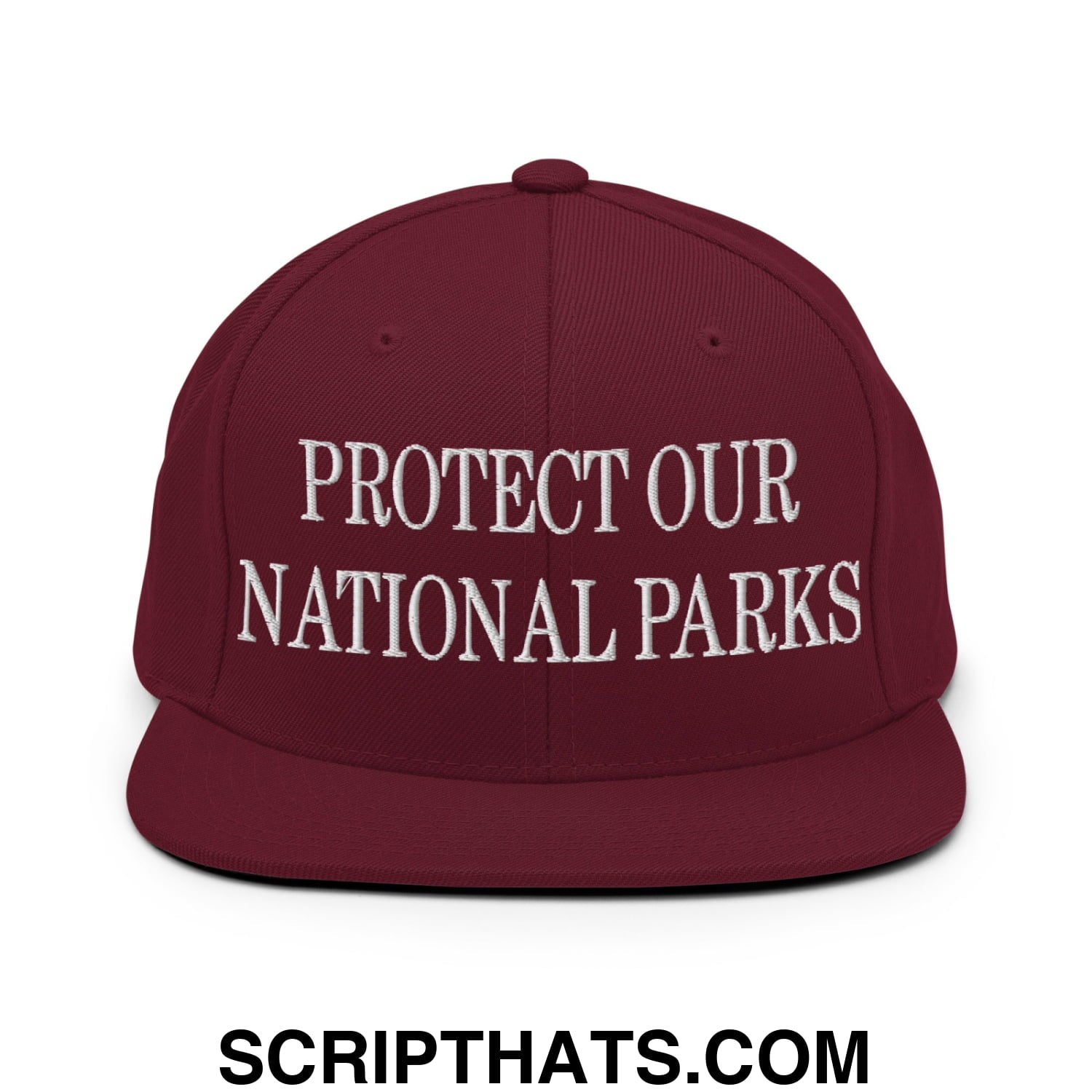 Protect Our National Parks Embroidered Flat Brim Bill Snapback Hat Maroon
