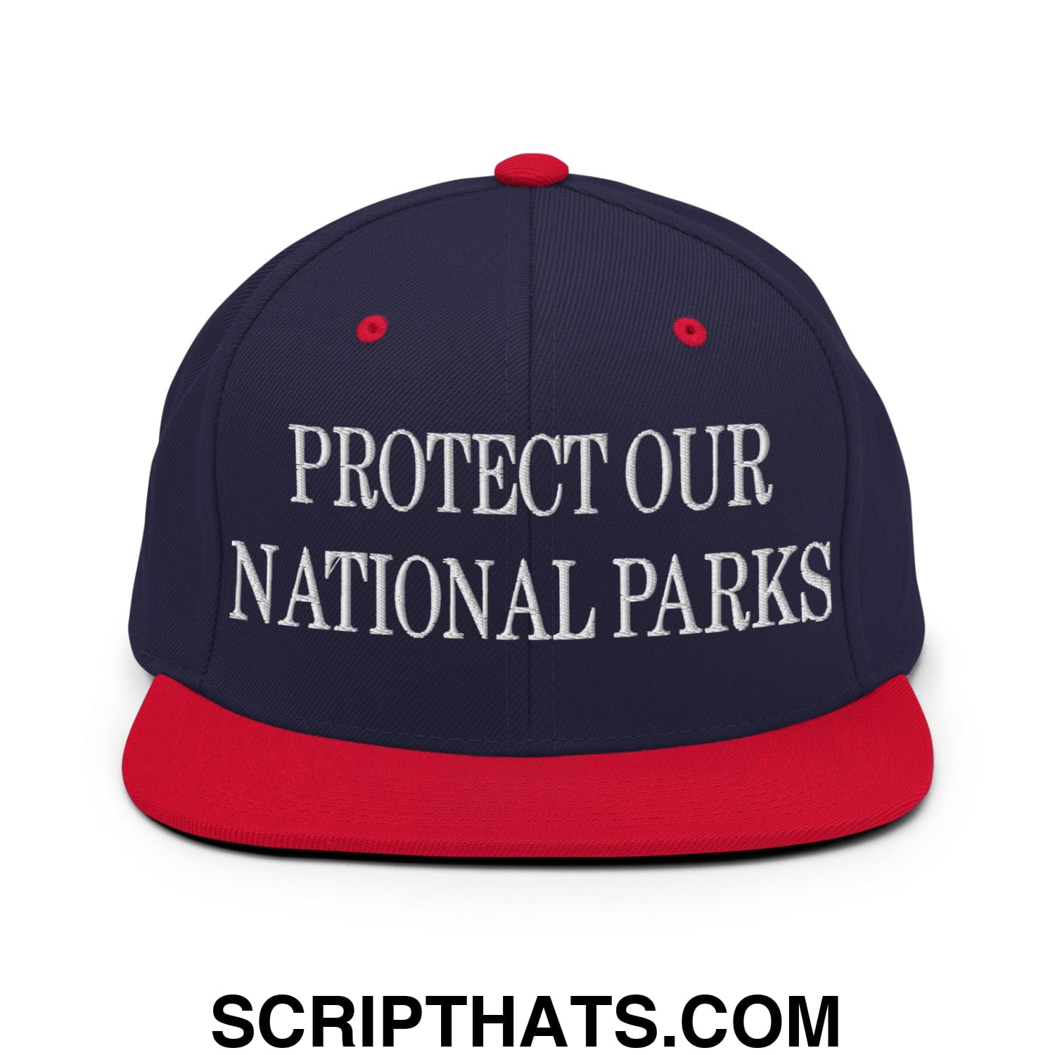 Protect Our National Parks Embroidered Flat Brim Bill Snapback Hat Navy Red