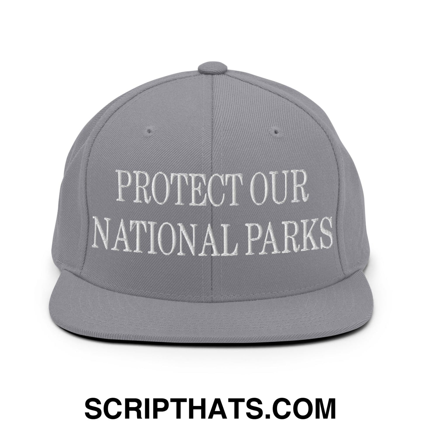 Protect Our National Parks Embroidered Flat Brim Bill Snapback Hat Silver