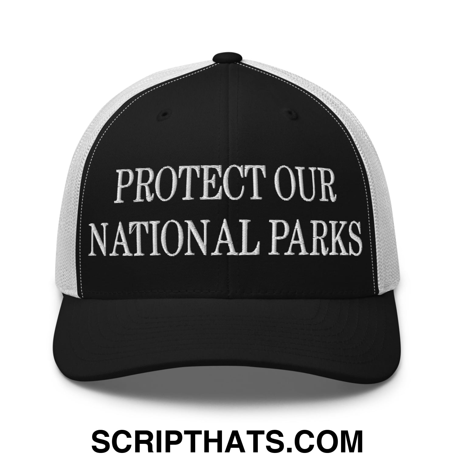 Protect Our National Parks Embroidered Mesh Trucker Hat Black White