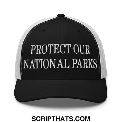 Protect Our National Parks Embroidered Mesh Trucker Hat Black White