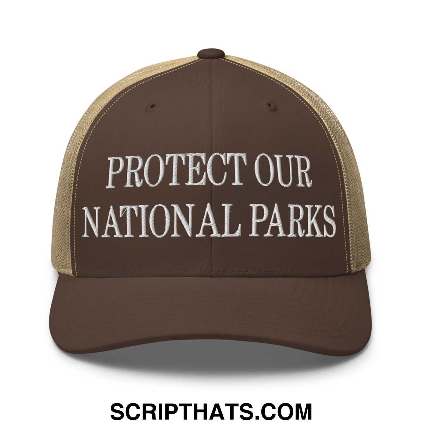 Protect Our National Parks Embroidered Mesh Trucker Hat Brown Khaki