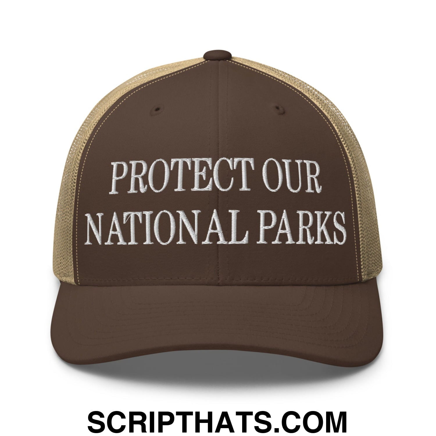 Protect Our National Parks Embroidered Mesh Trucker Hat Brown Khaki
