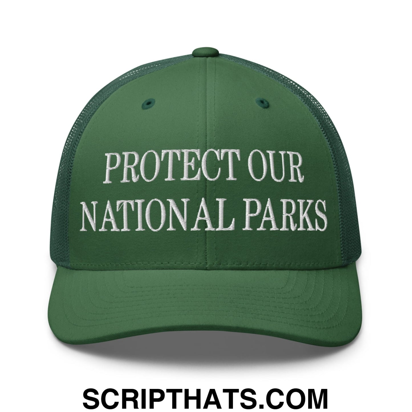 Protect Our National Parks Embroidered Mesh Trucker Hat Evergreen