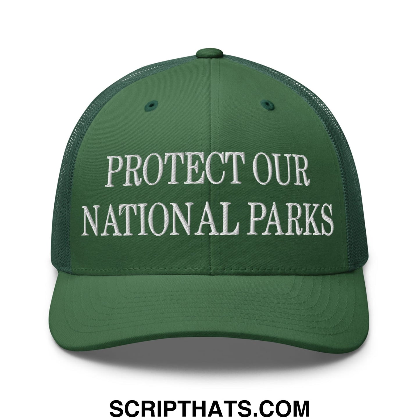 Protect Our National Parks Embroidered Mesh Trucker Hat Evergreen